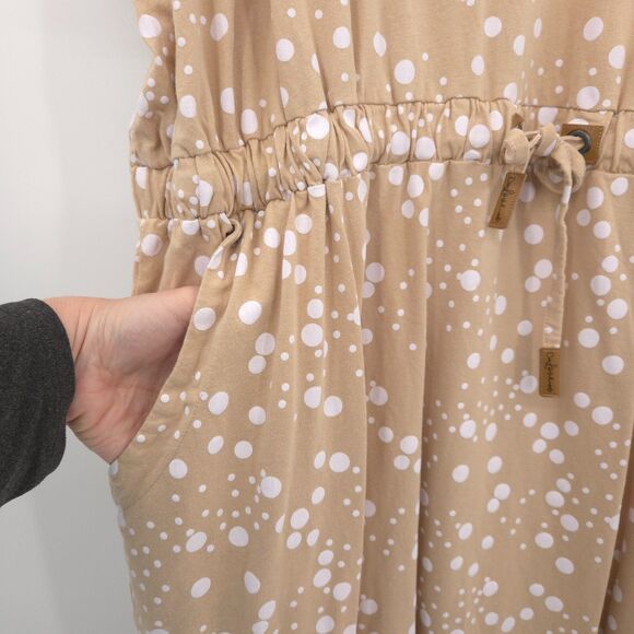 Ulla Popken polka dot knit dress Plus Size 20/22 beige elastic drawsting waist - Picture 3 of 8